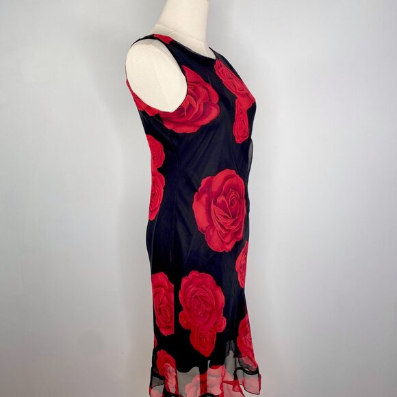 Jessica - Red Rose Print Black Mini Dress - Picture 5 of 9